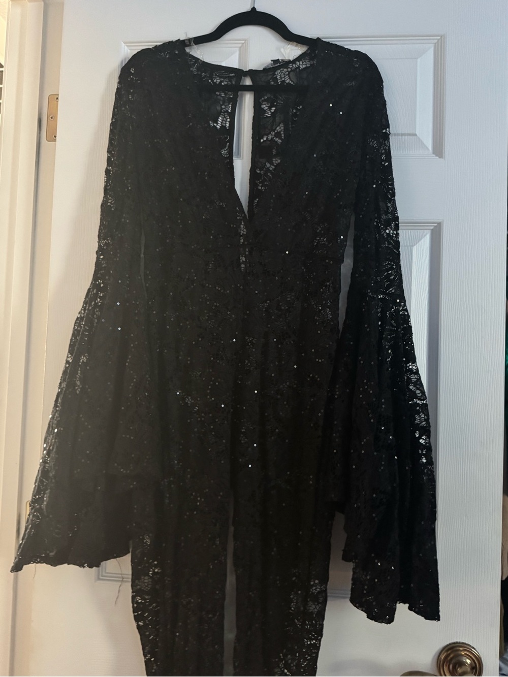 Fashion Nova Lovely And Laced Black Sequin Lace Jumpsuit